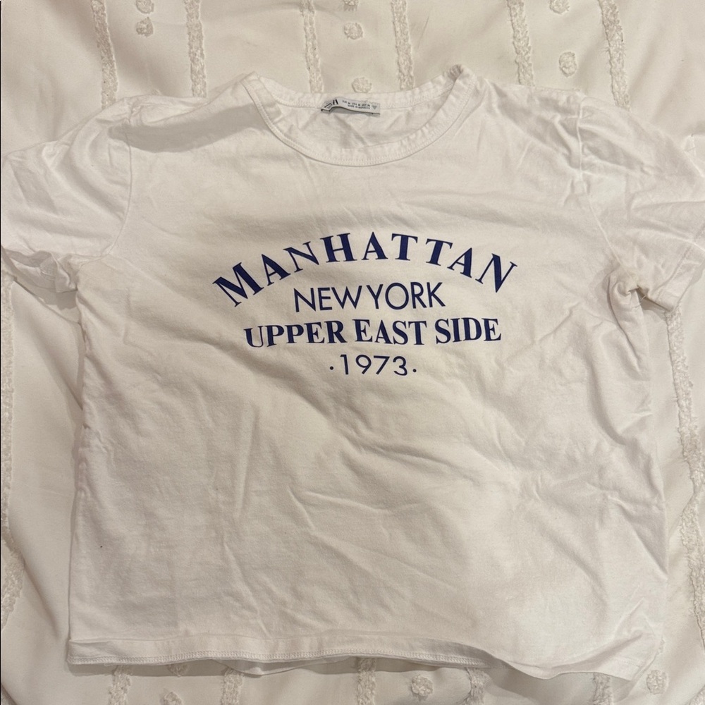 Zara White Tee with Blue Print